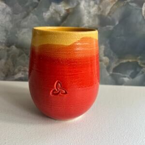 Studio Art Pottery Tumbler Cup Hand Painted and Signed Sunset Colors 4.5"